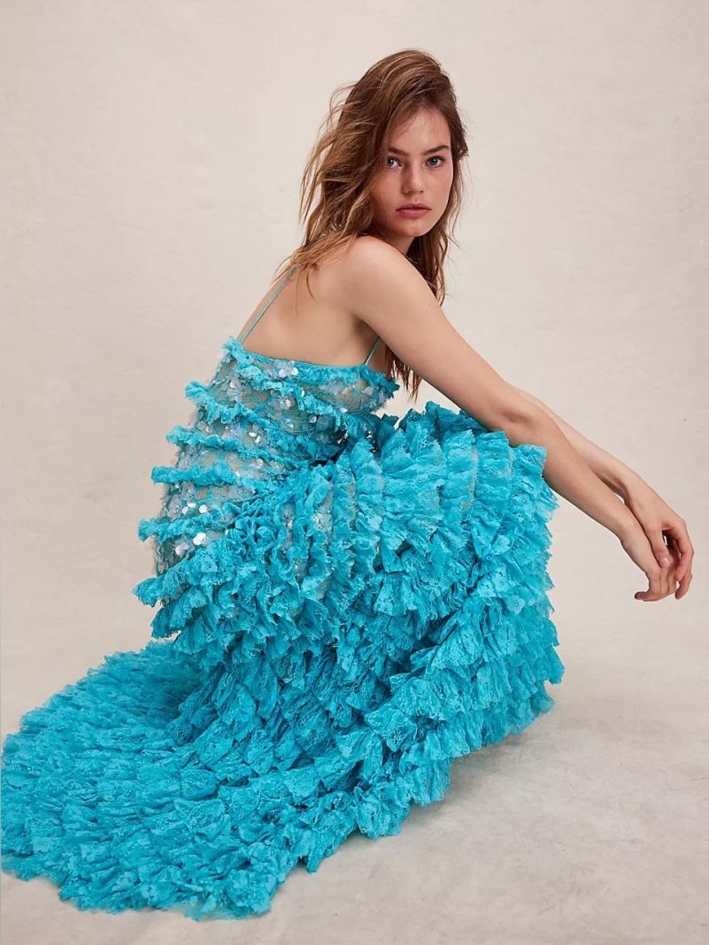 🆕 RETROFETE Beija Sequin Tiered Maxi Dress in Blue Sz S